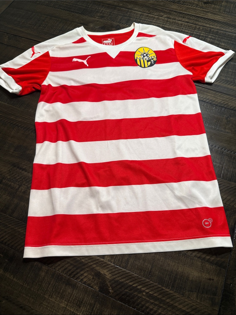 Men’s Puma Red & White Striped Soccer Jersey Size Small